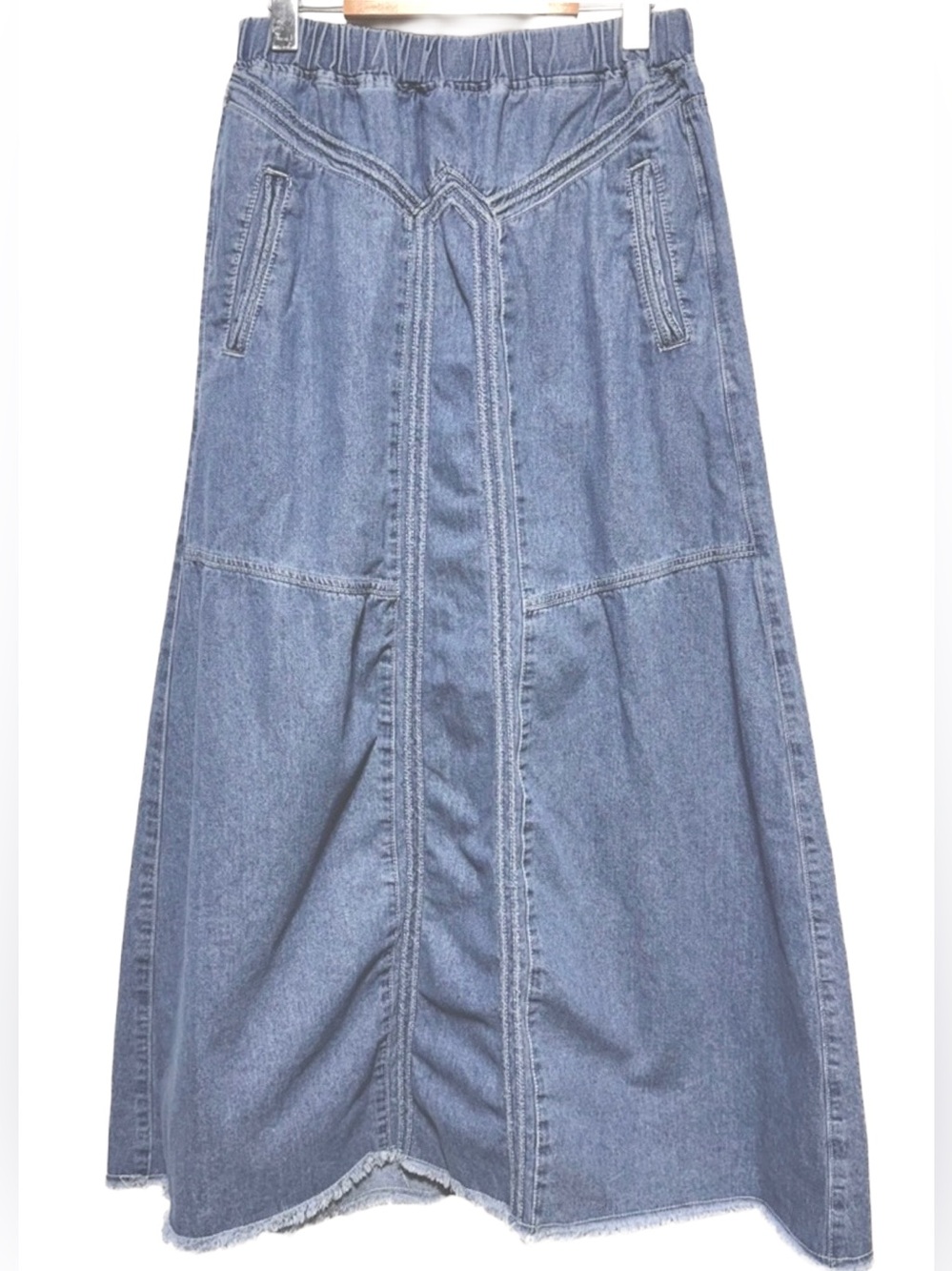 DENIM Elastic Waist Maxi Skirt Boho Prairie Western Cottagecore Indie Hippie